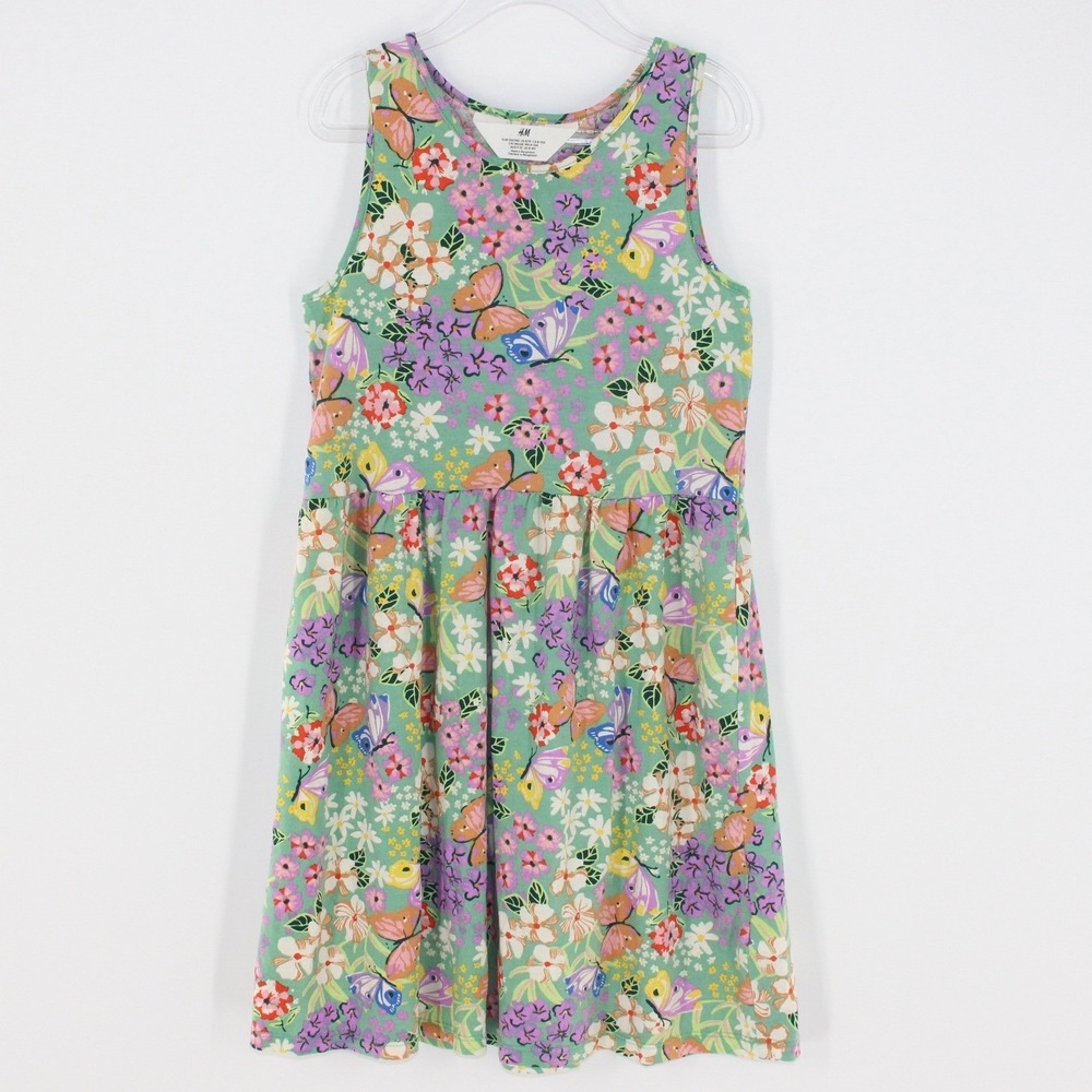 H&M Jersey Dress Butterfly Floral Print Size 8/10 Green